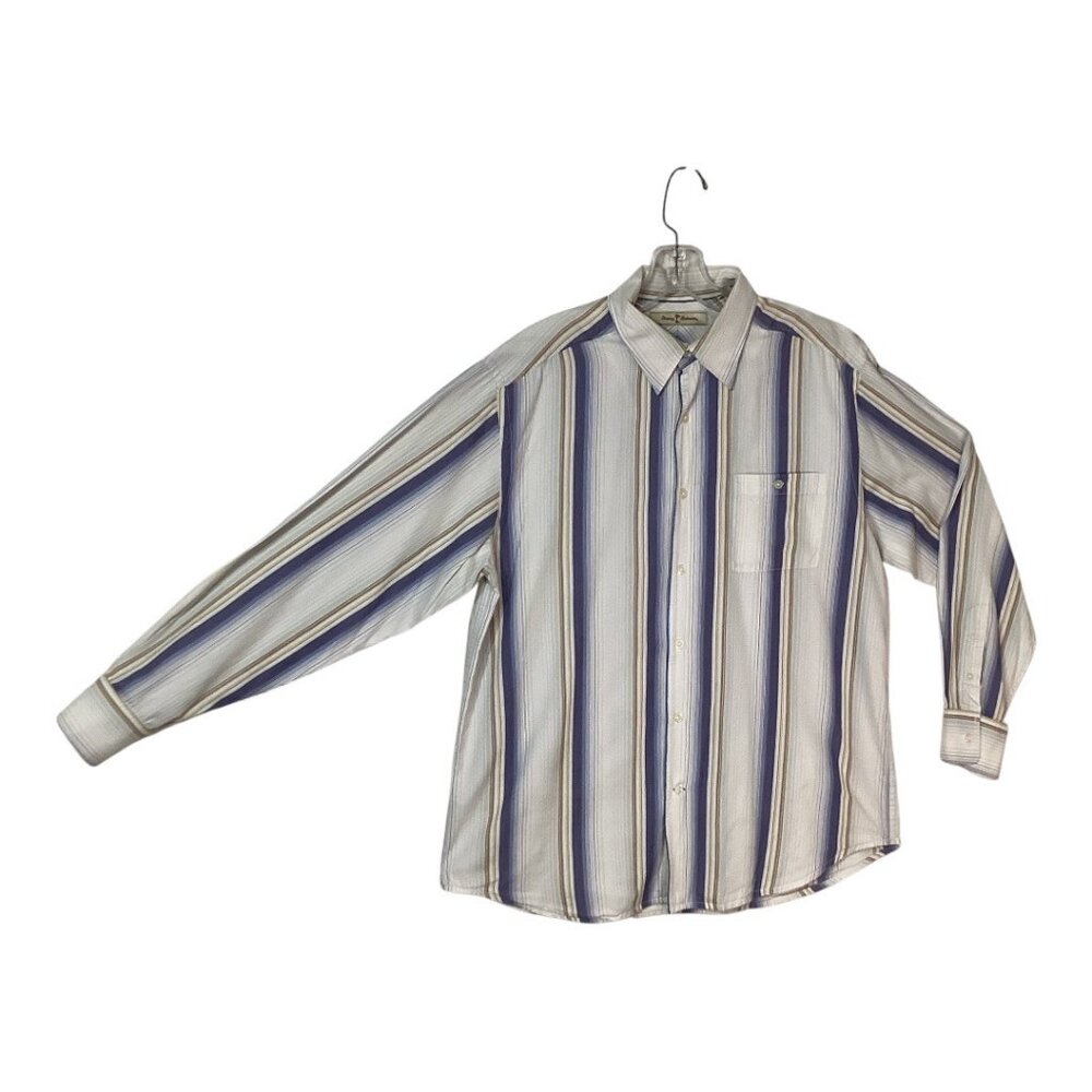 Tommy Bahama  Silk Blend Striped Long Sleeve Button-Up Shirt Men’s Size Medium‎